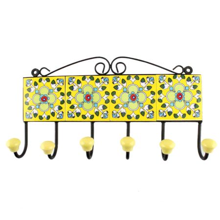 Yellow Ceramic Floral Tile Hook